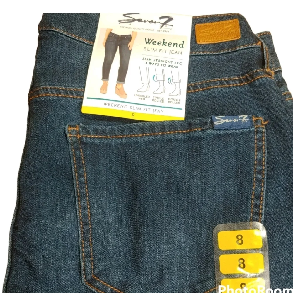 Seven7 Weekend Slim Fit High Rise Straight Leg Blue Denim Jeans Nwt